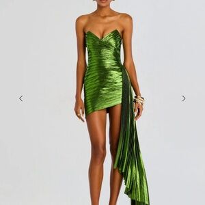 Retrofete Asymmetrical Green Strapless Dress